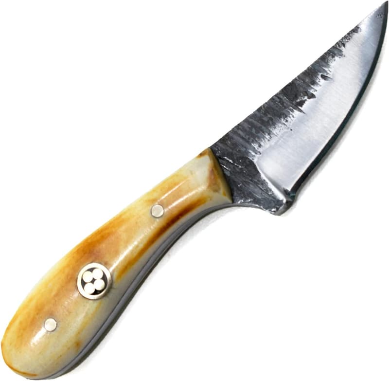 Handmade 1080 Carbon Steel Skinning Knife with Burnt Bone Handle