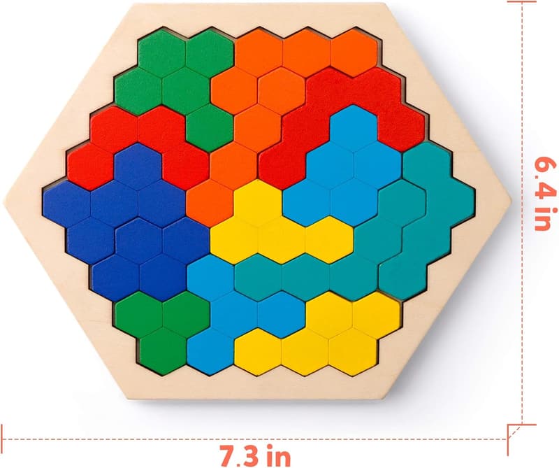 Montessori Wooden Hexagon Puzzle - STEM Brain Teaser Toy