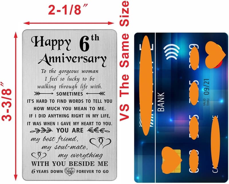 6th Anniversary Engraved Metal Wallet Card for Wife