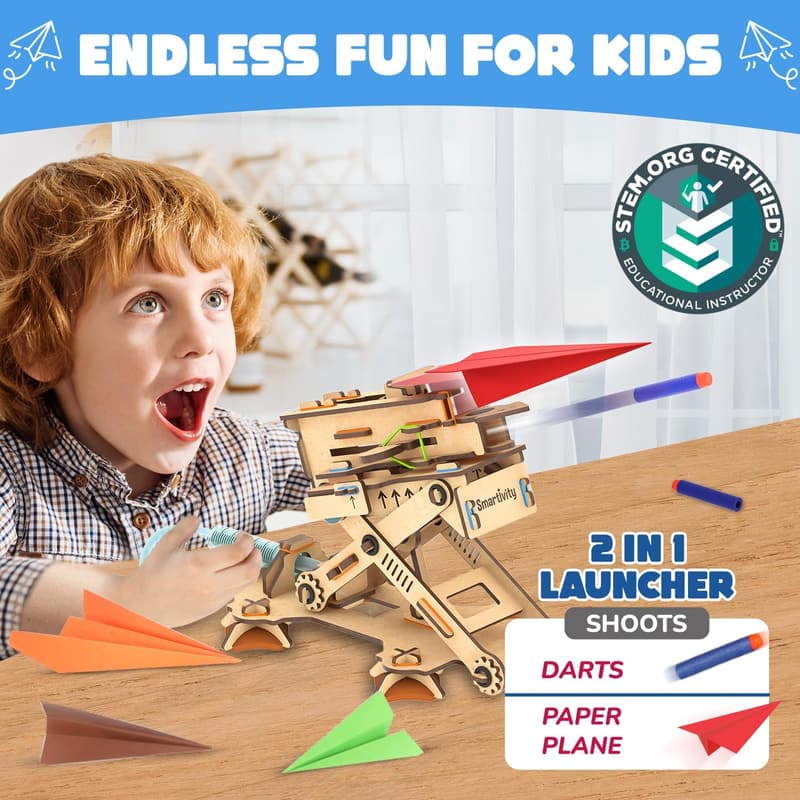 STEM Airplane & Dart Launcher Toy for Kids 6-14 Years