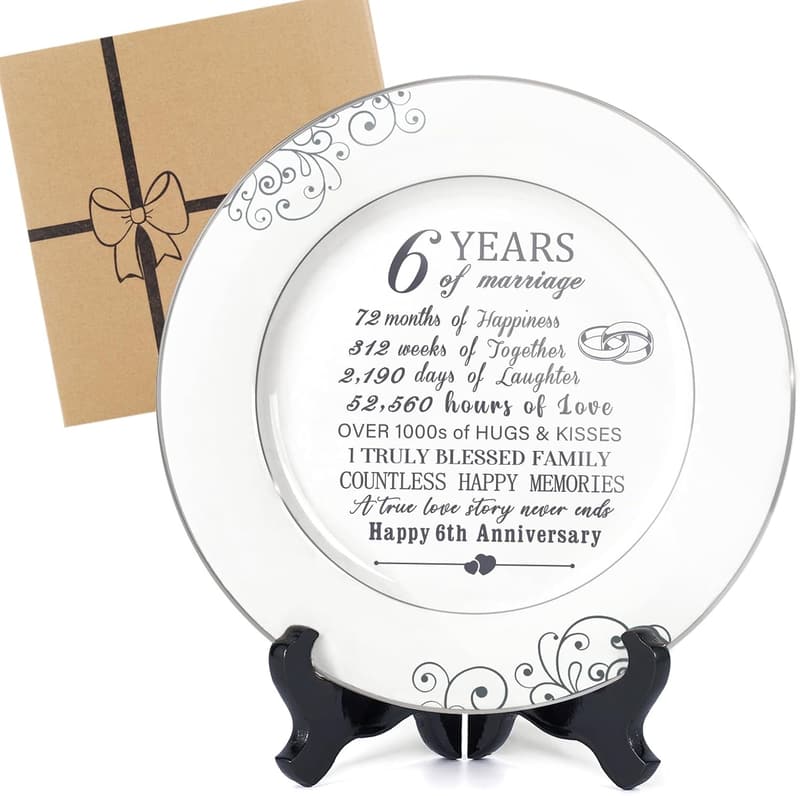 6th Anniversary Ceramic Plate with Platinum Foil for Couples