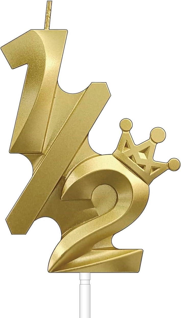 Gold Half Birthday Cake Candles – 3.15 Inch, 1/2 Topper Decor