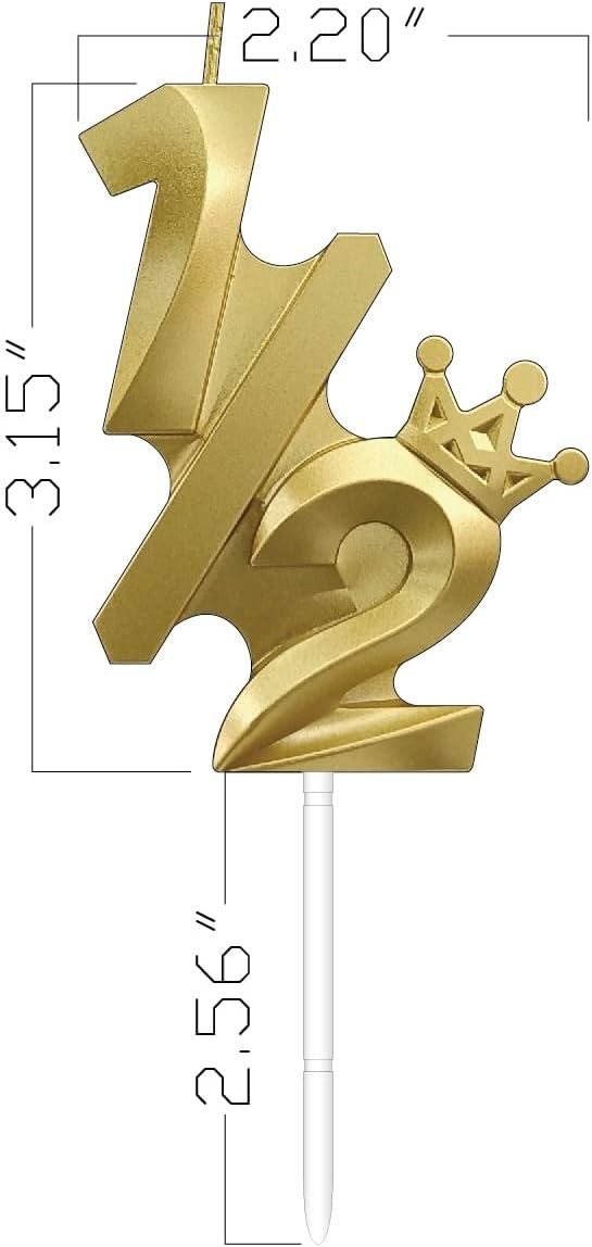 Gold Half Birthday Cake Candles – 3.15 Inch, 1/2 Topper Decor