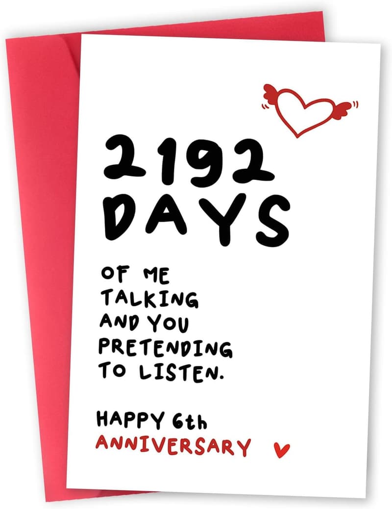 6th Anniversary Card for Couples - Funny & Unique Design