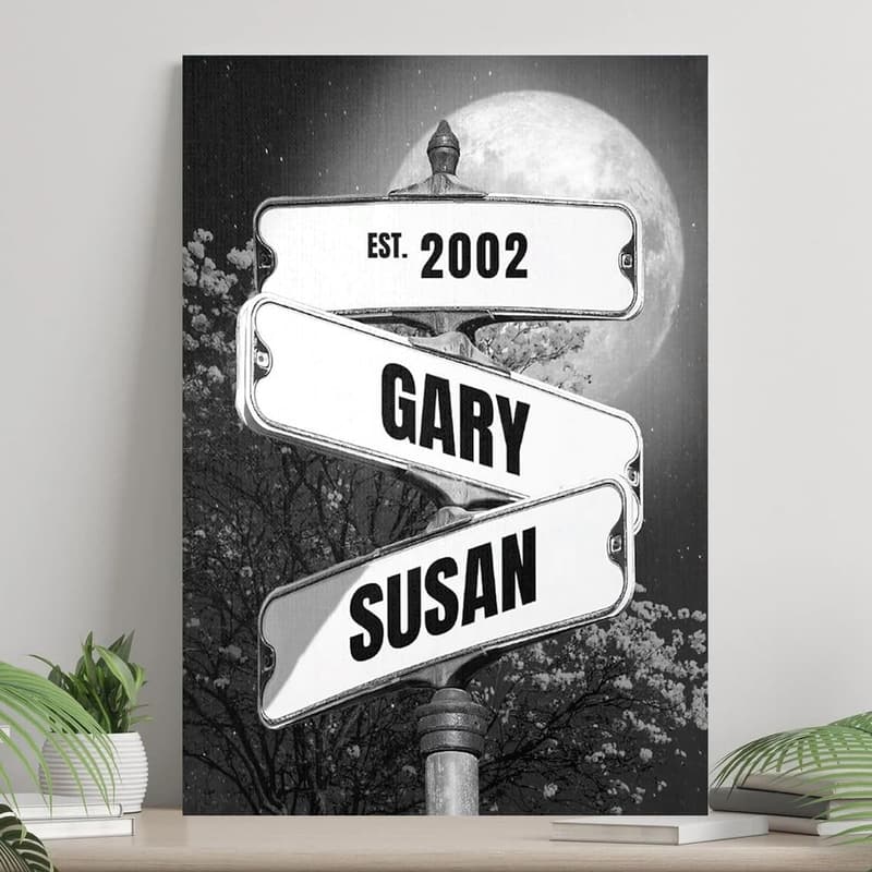 Personalized Vintage Street Sign Canvas - Wedding Gift for Couples
