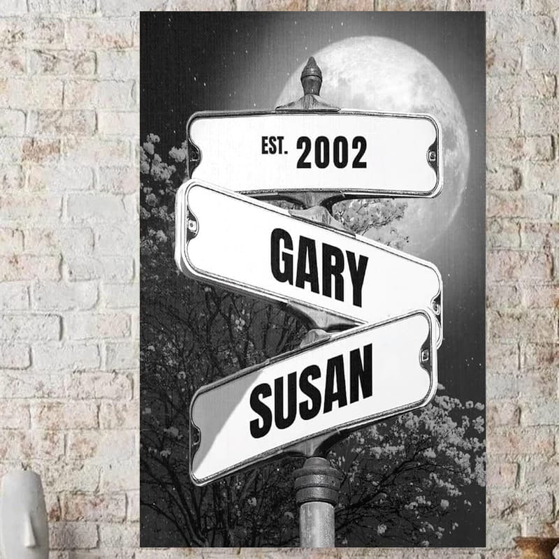Personalized Vintage Street Sign Canvas - Wedding Gift for Couples