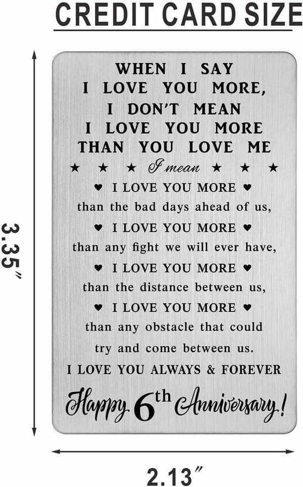 6th Anniversary Wallet Card Gift for Couples