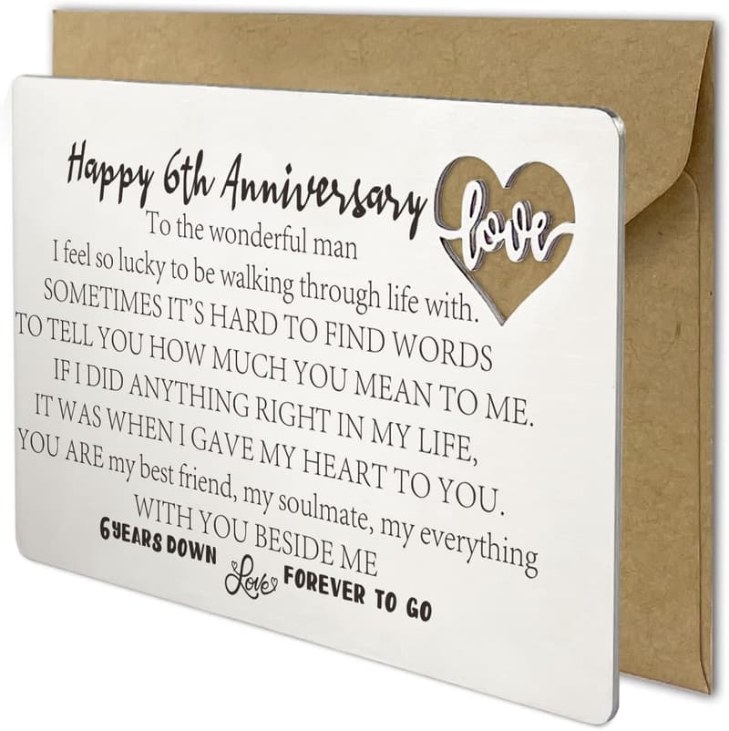 6th Anniversary Engraved Metal Wallet Card for Husband