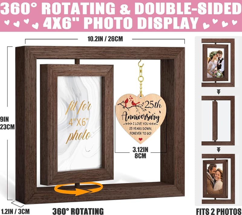 25th Anniversary Picture Frame for Couples - Holds 4x6 Photo