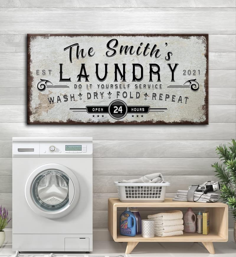 Personalized Laundry Sign - Rustic Canvas Wall Art, 48