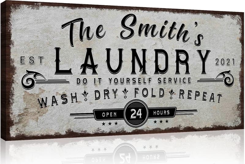 Personalized Laundry Sign - Rustic Canvas Wall Art, 48