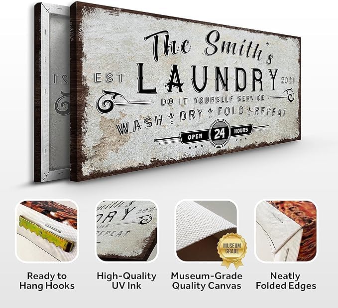 Personalized Laundry Sign - Rustic Canvas Wall Art, 48