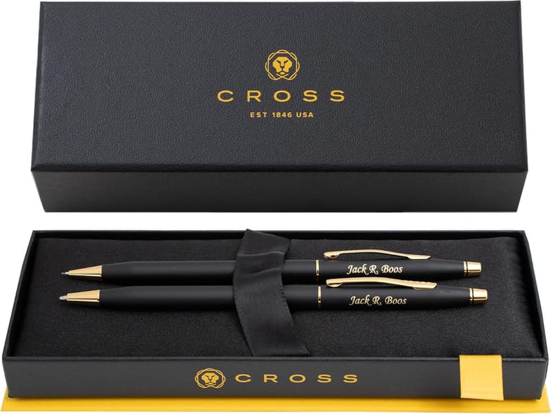 Personalized Cross Classic Pen Set - Matte Black & Gold Trim