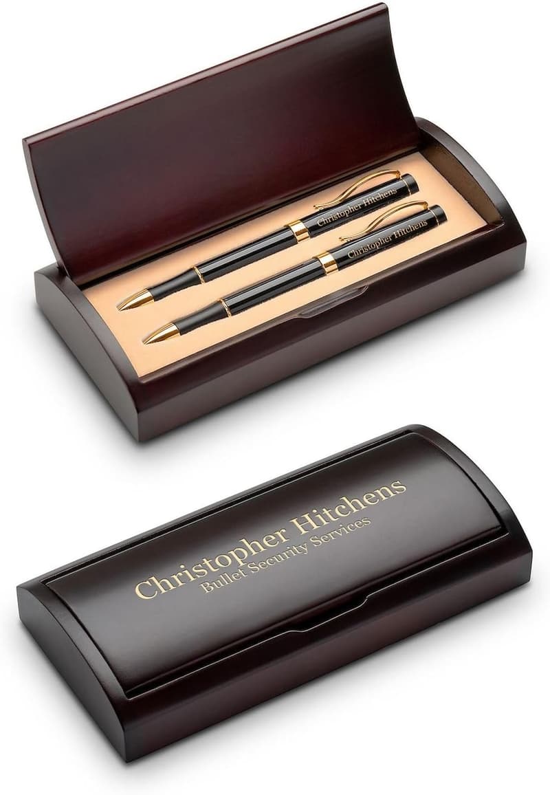 Personalized Ballpoint Pen & Pencil Set in Rosewood Box