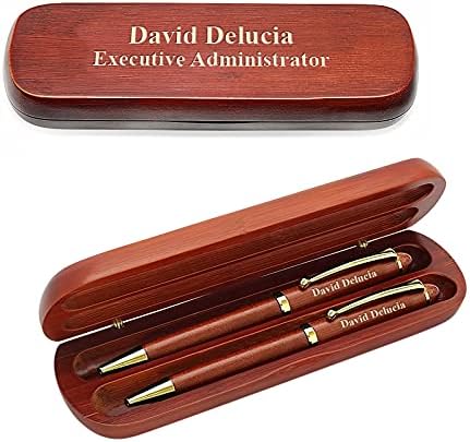 Personalized Cherrywood Double Ballpoint Pen Set