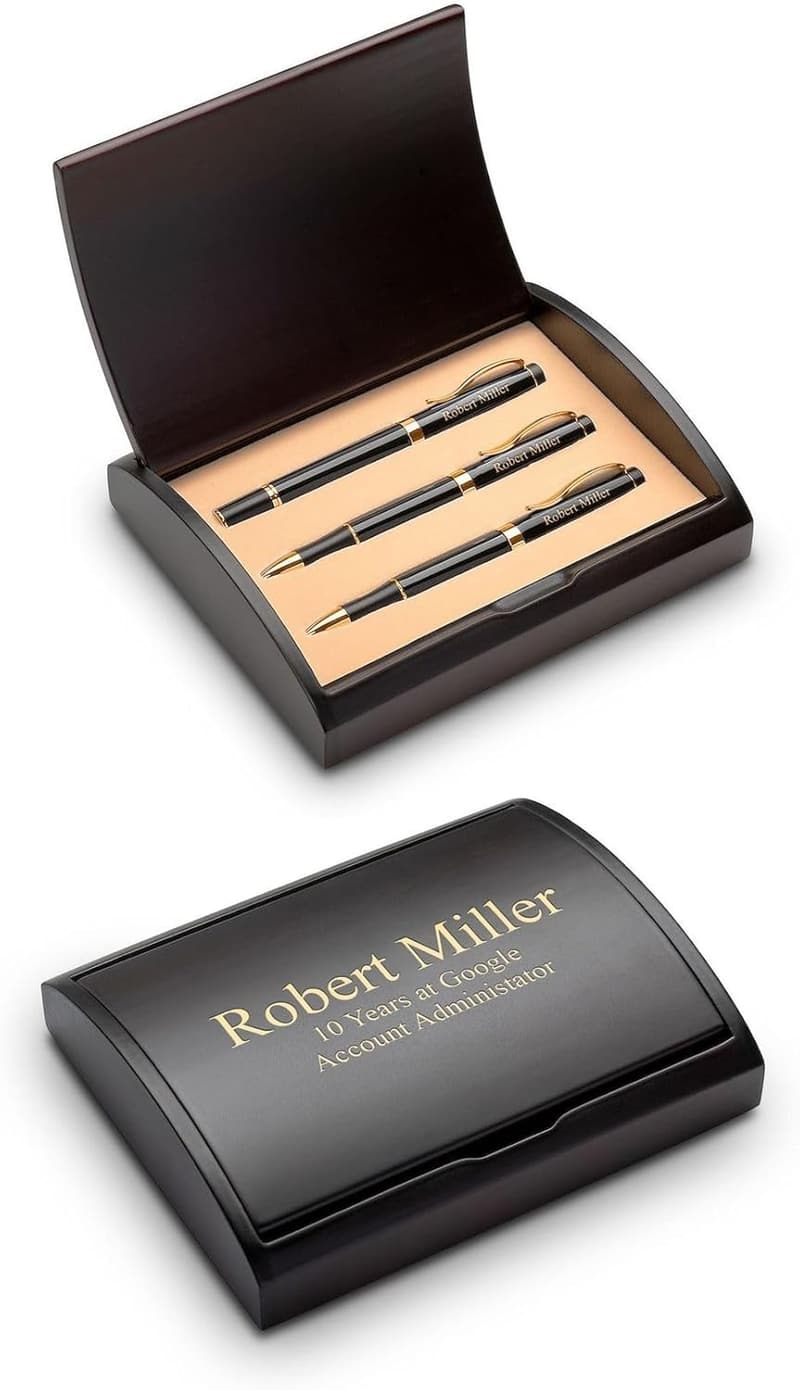 Personalized Laser Engraved Pen & Pencil Set in Cherry Wood Box