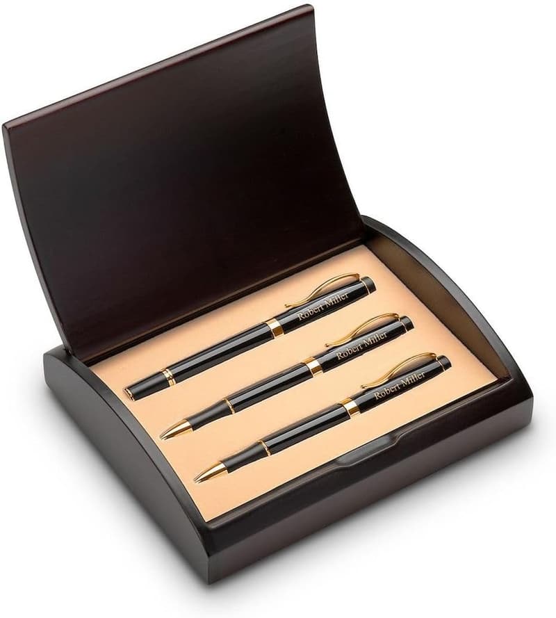 Personalized Laser Engraved Pen & Pencil Set in Cherry Wood Box