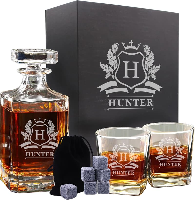 Custom Monogrammed Whiskey Decanter & Glasses Set