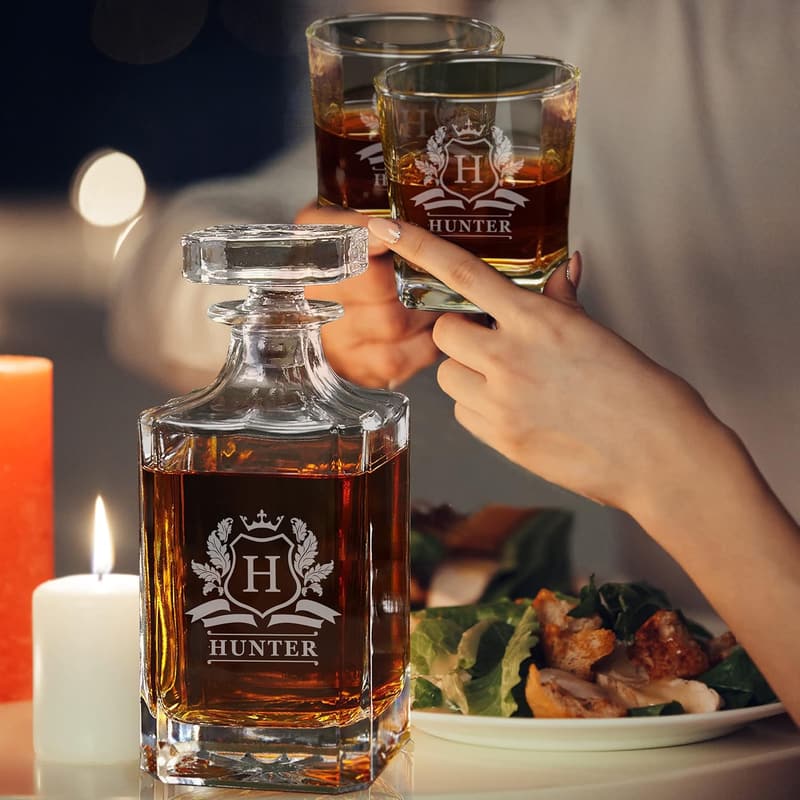 Custom Monogrammed Whiskey Decanter & Glasses Set