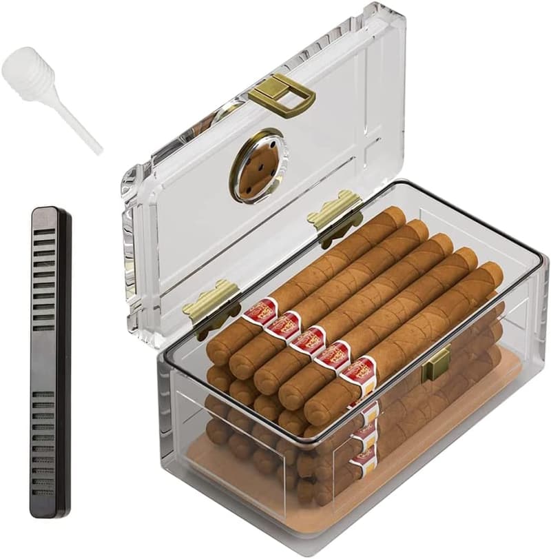 Acrylic Cigar Humidor with Humidifier & Hygrometer - Desktop Case
