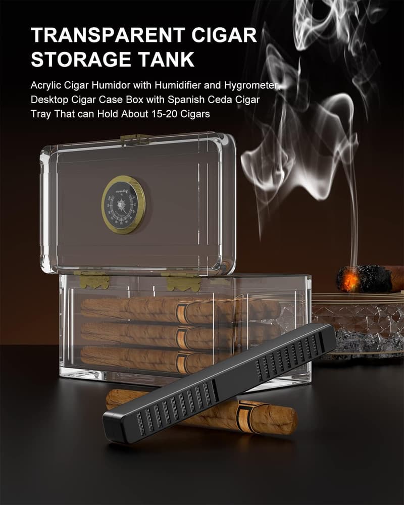 Acrylic Cigar Humidor with Humidifier & Hygrometer - Desktop Case