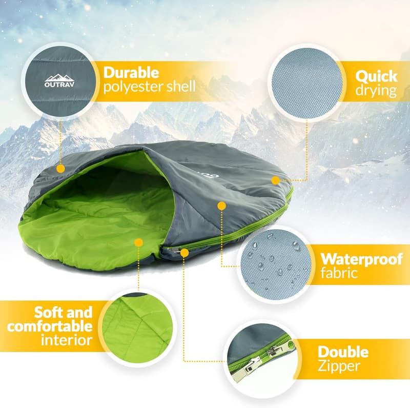 Portable Waterproof Dog Sleeping Bag, Extra Durable, Green
