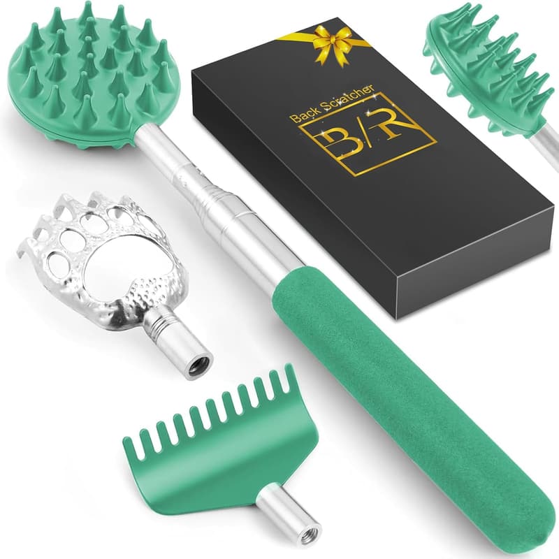 Telescoping Back Scratcher with 4 Detachable Heads for Men/Women