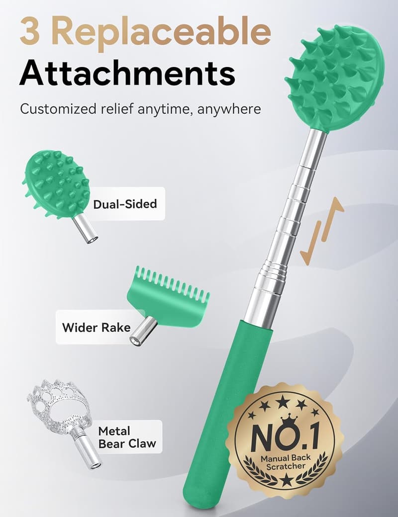 Telescoping Back Scratcher with 4 Detachable Heads for Men/Women