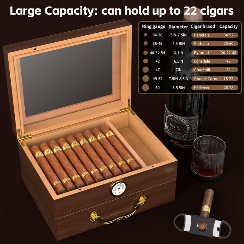 Cedar Cigar Humidor with Accessories - Desktop Storage for Men
