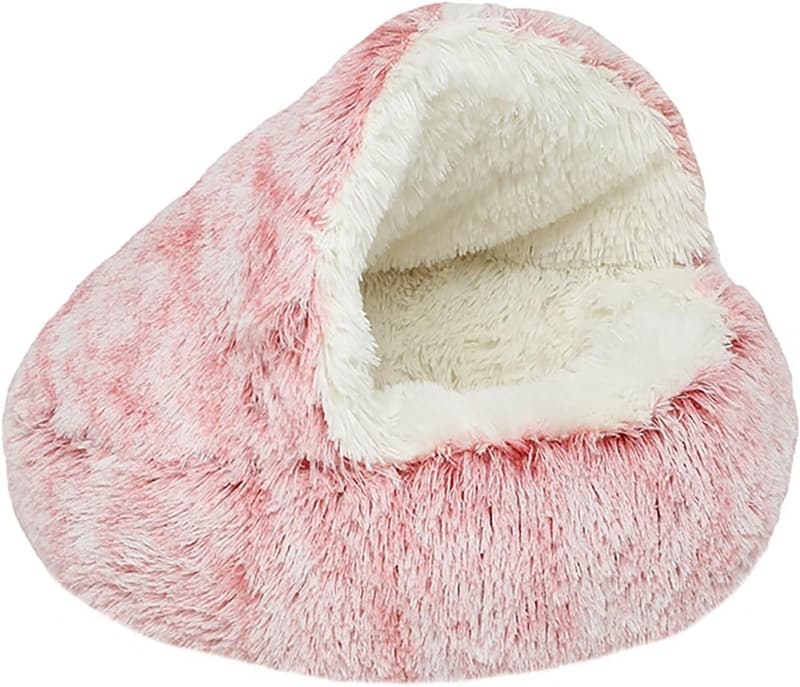 Cozy Pink Dog Cave Bed for Small Pets - Anti-Anxiety Plush