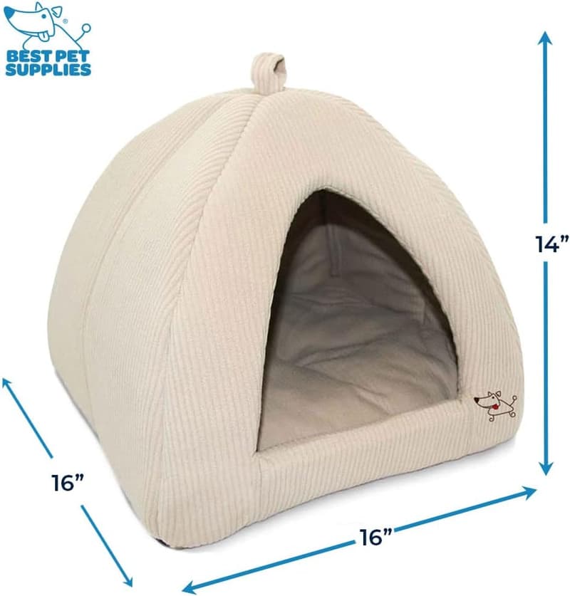 Beige Corduroy Pet Tent for Dogs and Cats - 16