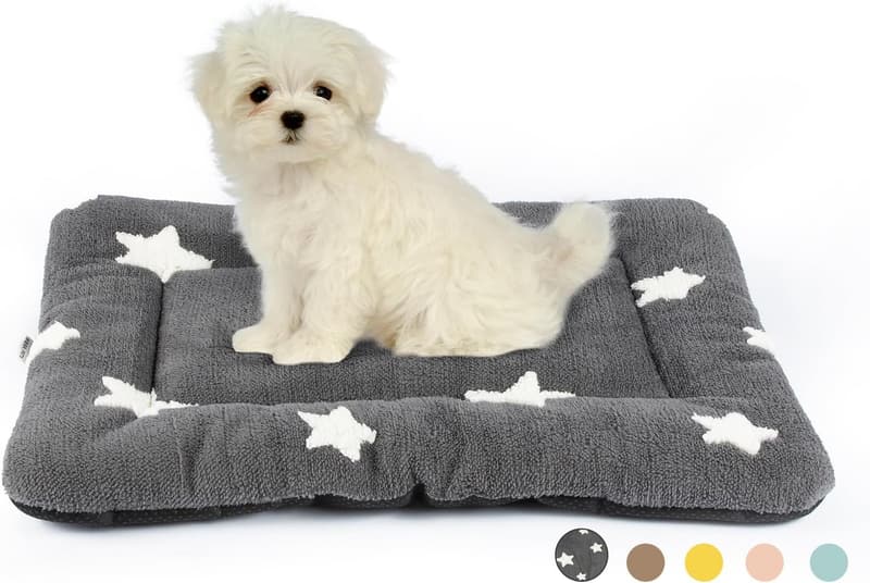 Washable Grey Dog Crate Pad - Ultra Soft Star Cushion 24x18