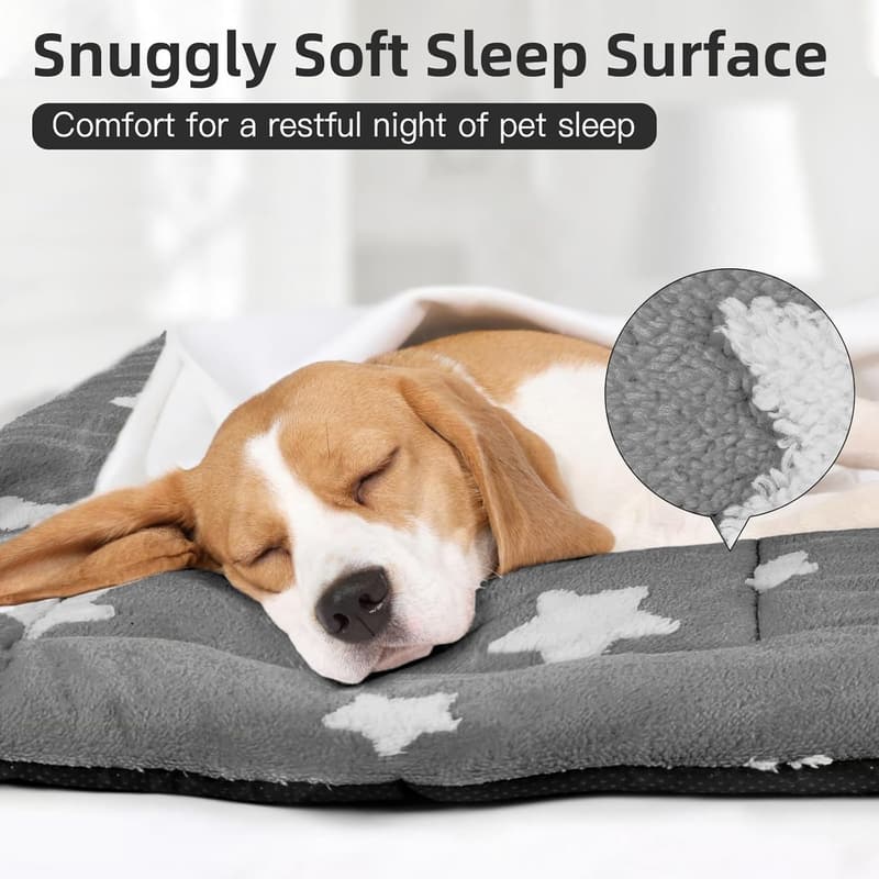 Washable Grey Dog Crate Pad - Ultra Soft Star Cushion 24x18