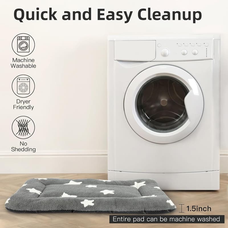 Washable Grey Dog Crate Pad - Ultra Soft Star Cushion 24x18
