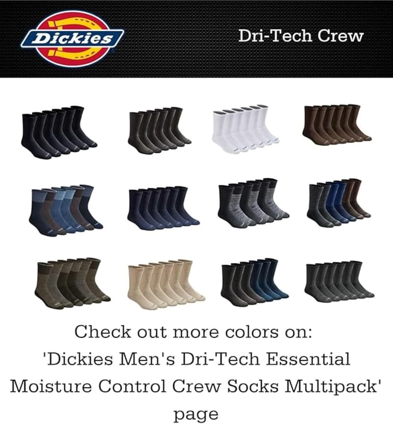 Dickies Men's Dri-Tech Moisture Control Crew Socks (6-18 Pairs)