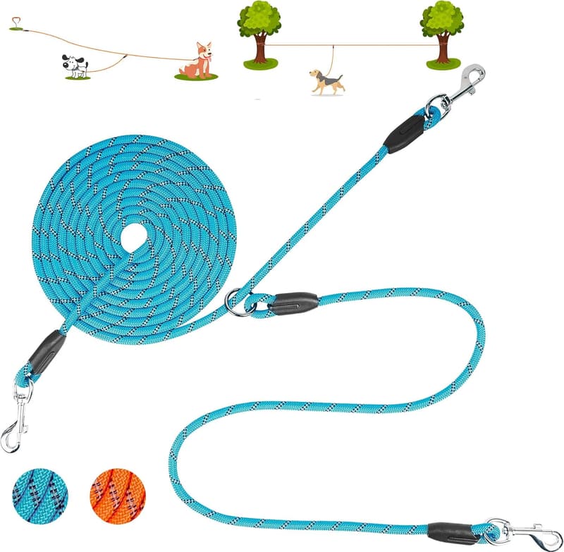 20ft Reflective Tie Out Cable for 2 Small/Medium Dogs