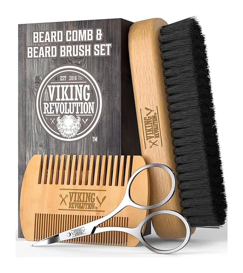 Beard Grooming Set for Men - Natural Boar Bristle Brush & Pear Wood Comb