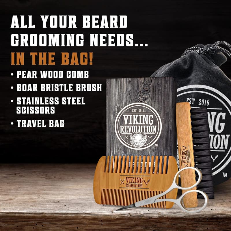 Beard Grooming Set for Men - Natural Boar Bristle Brush & Pear Wood Comb