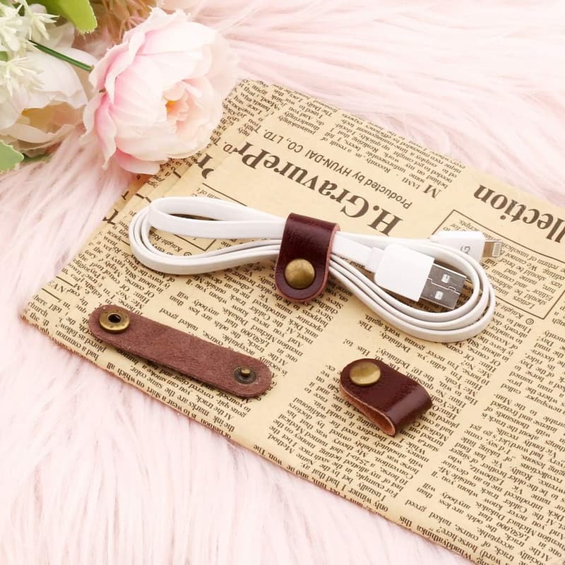 Portable Leather Earphone Cord Organizer – 10 Pcs Set