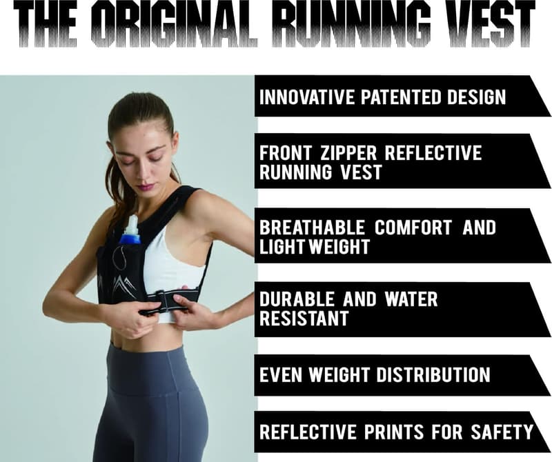 Reflective Running Vest with Hydration Bottle for Men & Women