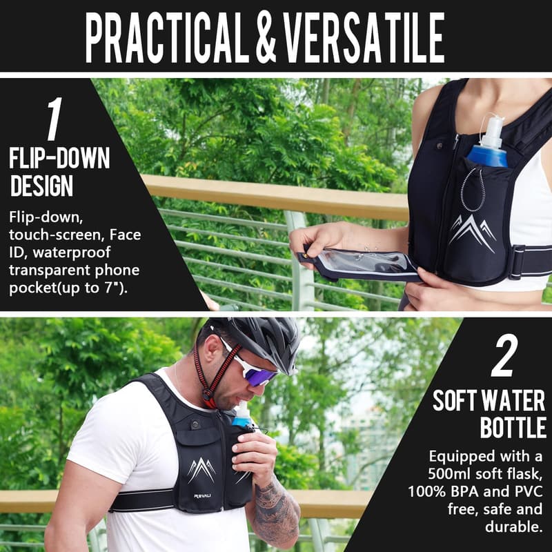 Reflective Running Vest with Hydration Bottle for Men & Women