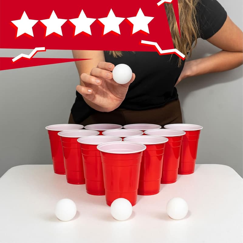 Beer Pong Set - Complete with 24 Cups & 4 Balls, Reusable