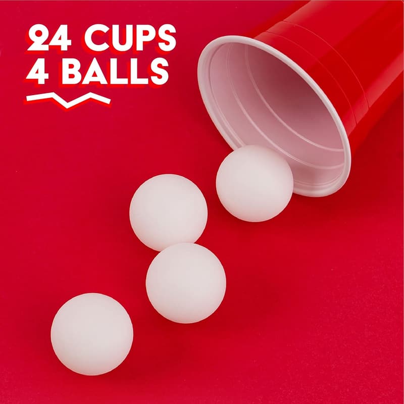 Beer Pong Set - Complete with 24 Cups & 4 Balls, Reusable