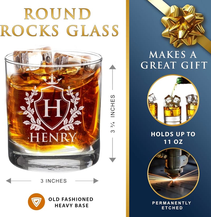 Custom Engraved Whiskey Rocks Glass Tumbler for Groomsmen