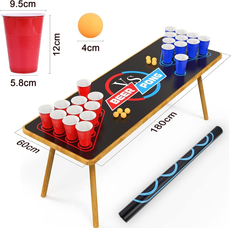 Beer Pong Table Mat with 8 Balls & 30 Cups for Adult Parties
