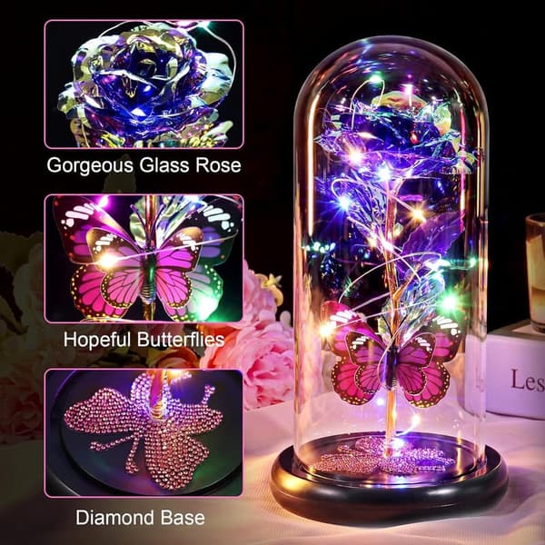 Light-Up Purple Rose in Glass Dome - Gifts for Women