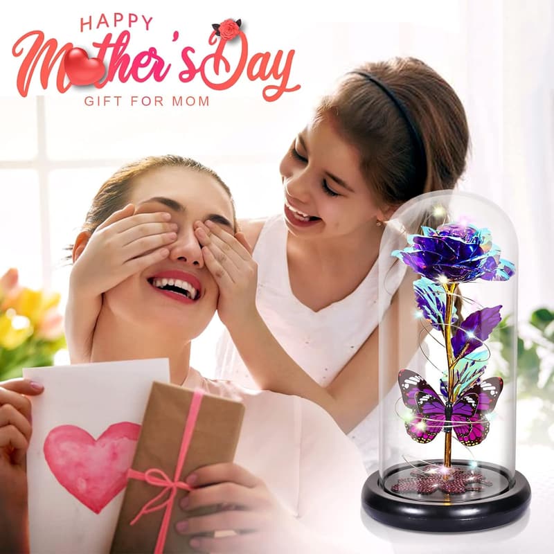 Light-Up Purple Rose in Glass Dome - Gifts for Women