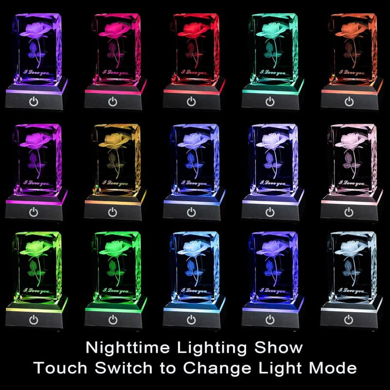 3D Rose Crystal Nightlight - 