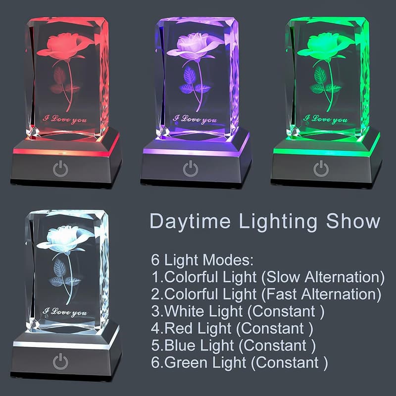 3D Rose Crystal Nightlight - 