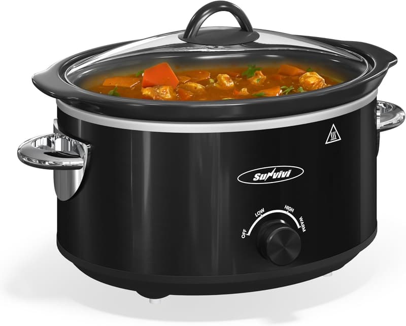 4QT Mini Slow Cooker with Removable Ceramic Pot, Black
